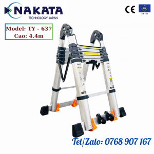 Thang nhôm rút đôi chữ A NAKATA 4m4 - TY637 (Đai đen)