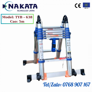 Thang nhôm rút đôi chữ A NAKATA 5m - TYB638 (Đai Xanh)