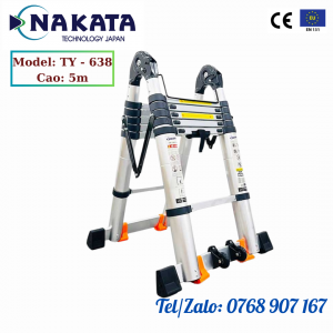 Thang nhôm rút đôi chữ A NAKATA 5m - TY638 (Đai đen)