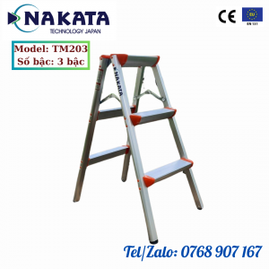 Thang nhôm chữ A  bậc bằng 3 bậc NAKATA - TM203